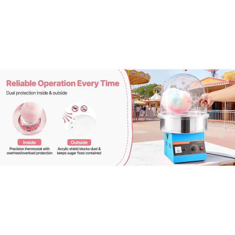 VEVOR Electric Cotton Candy Machine, 1000W Commercial Floss Maker With Cover, Commercial Cotton Candy Machine w/Stainless Steel Bowl Sugar Scoop, Ideal for Carnival, Birthday, Family Party, Blue