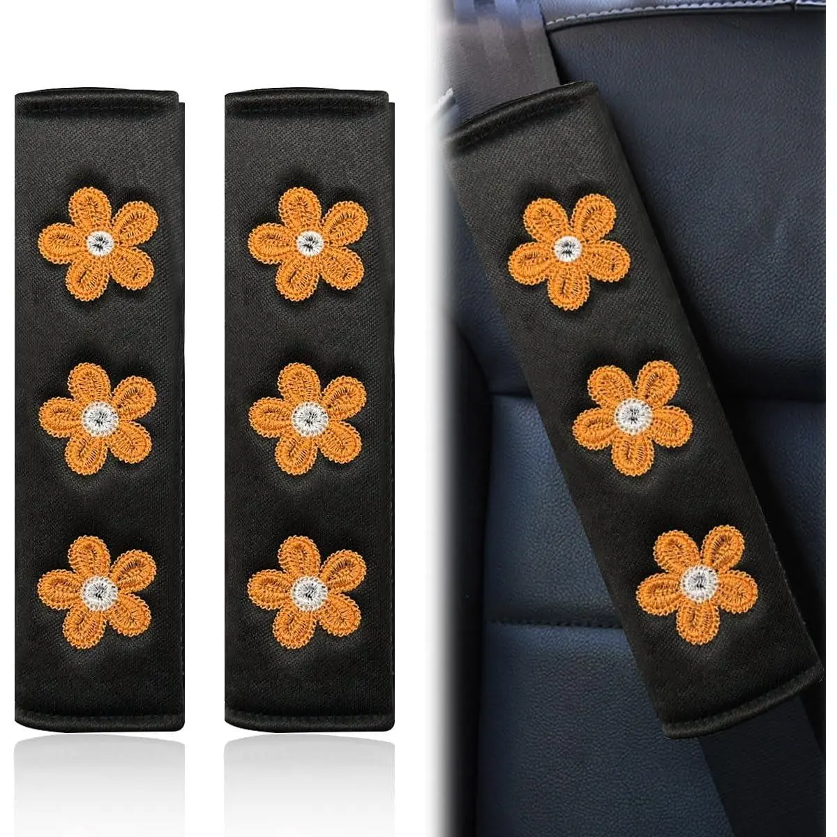 4 count Daisy Flower  Seat Belt Cover Pads, Protect , Orange | Soft Breathable Auto Seat  Strap Pad, Comfortable Seatbelt Cushion,  Interior Decoration for ,