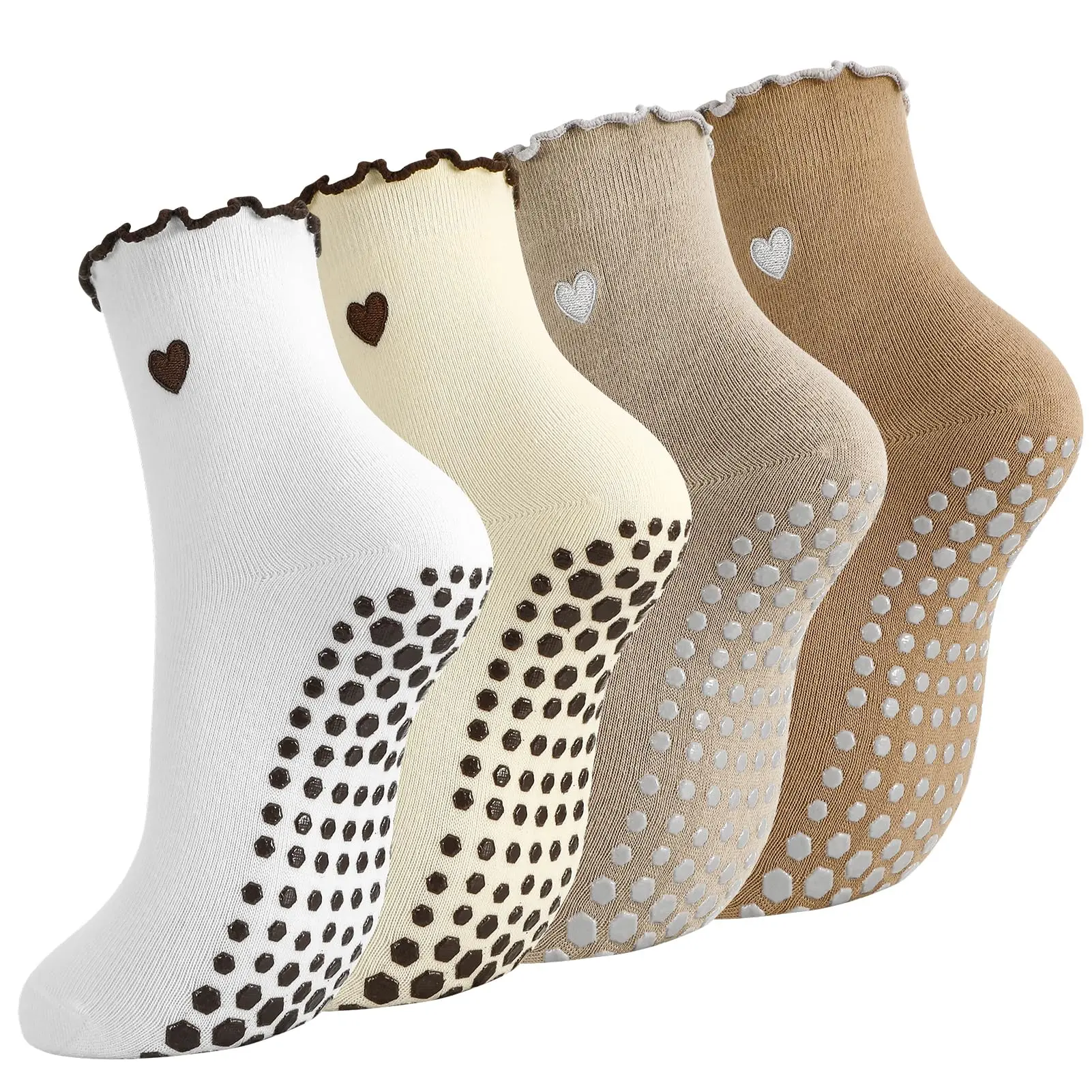 Women's 4-Pair Non-Slip Pilates Grip Socks - Cute, Arch Support, Grippy Dots for Yoga, Ballet Reformers - Ideal for Birthday, Friends, Easter, Mother's Day Gifts on Hardwood Floors, Anti-Slip Grip, Adults
