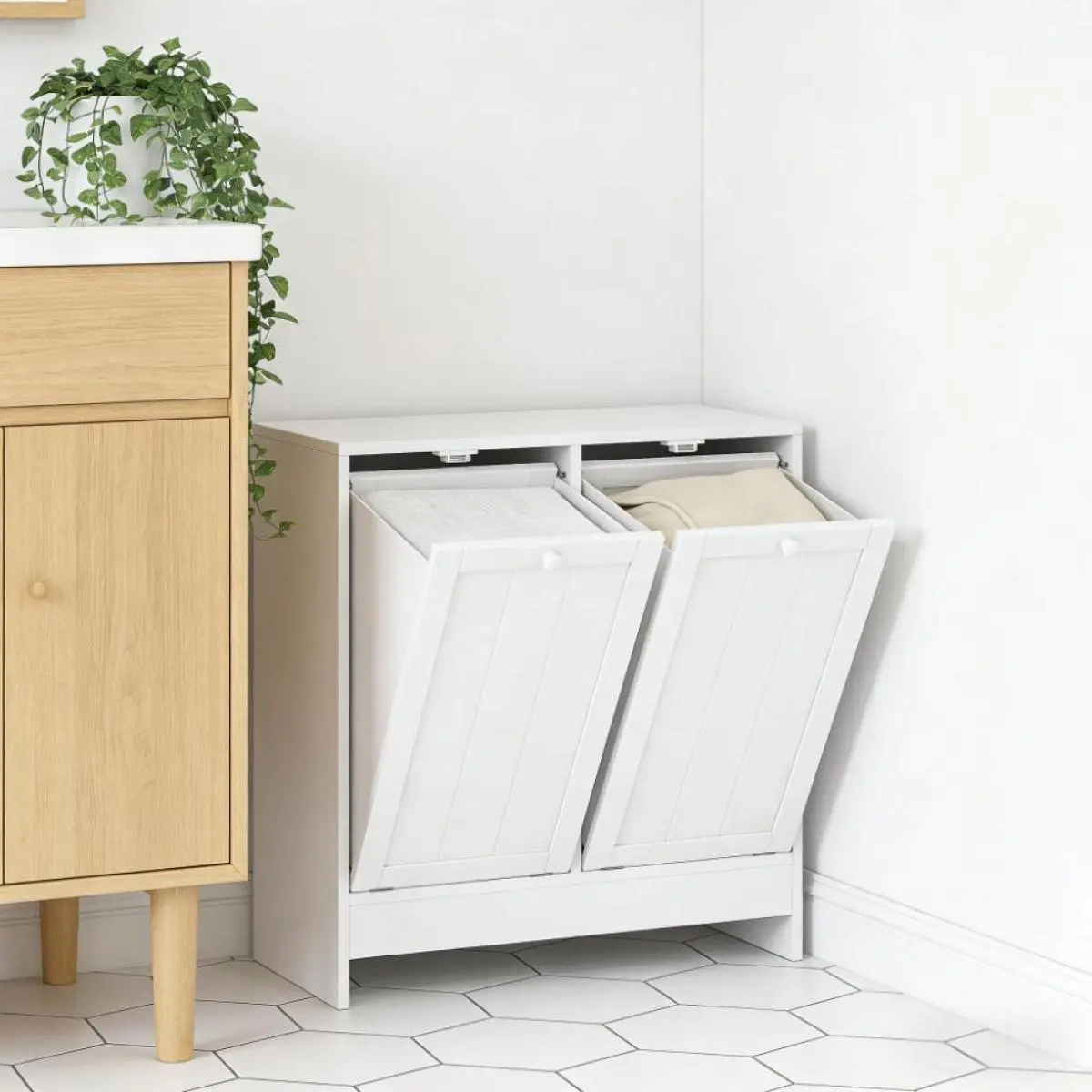 Single Unit Tilt-Out Hidden Laundry Hamper Cabinet, Indoor Storage Cupboard