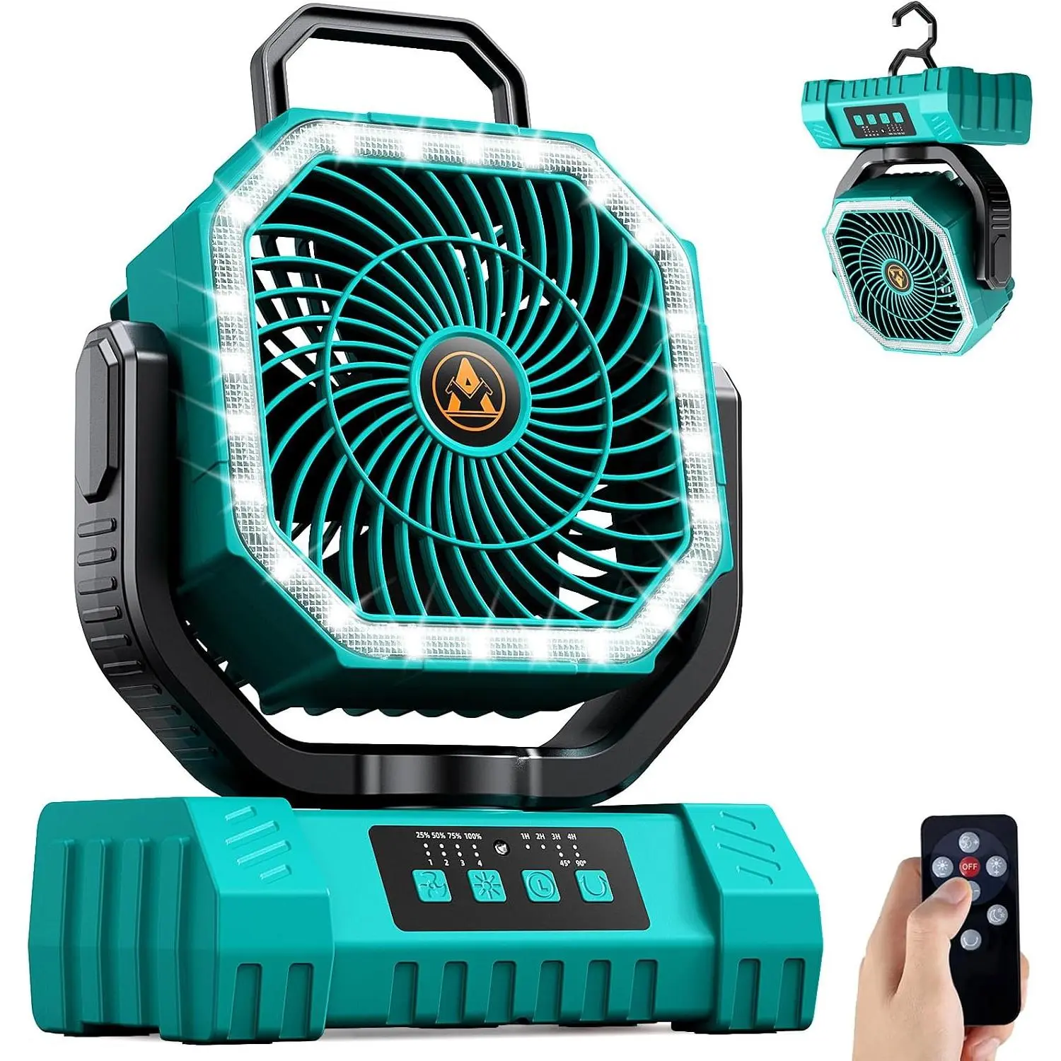 Camping Fan Rechargeable - 20000mAh Portable Cordless   Fans with LED Lantern, Remote Auto Oscillating Table Fan Operated Tent Ventilador for Travel Outdoor Fishing Bedroom  (Blue)