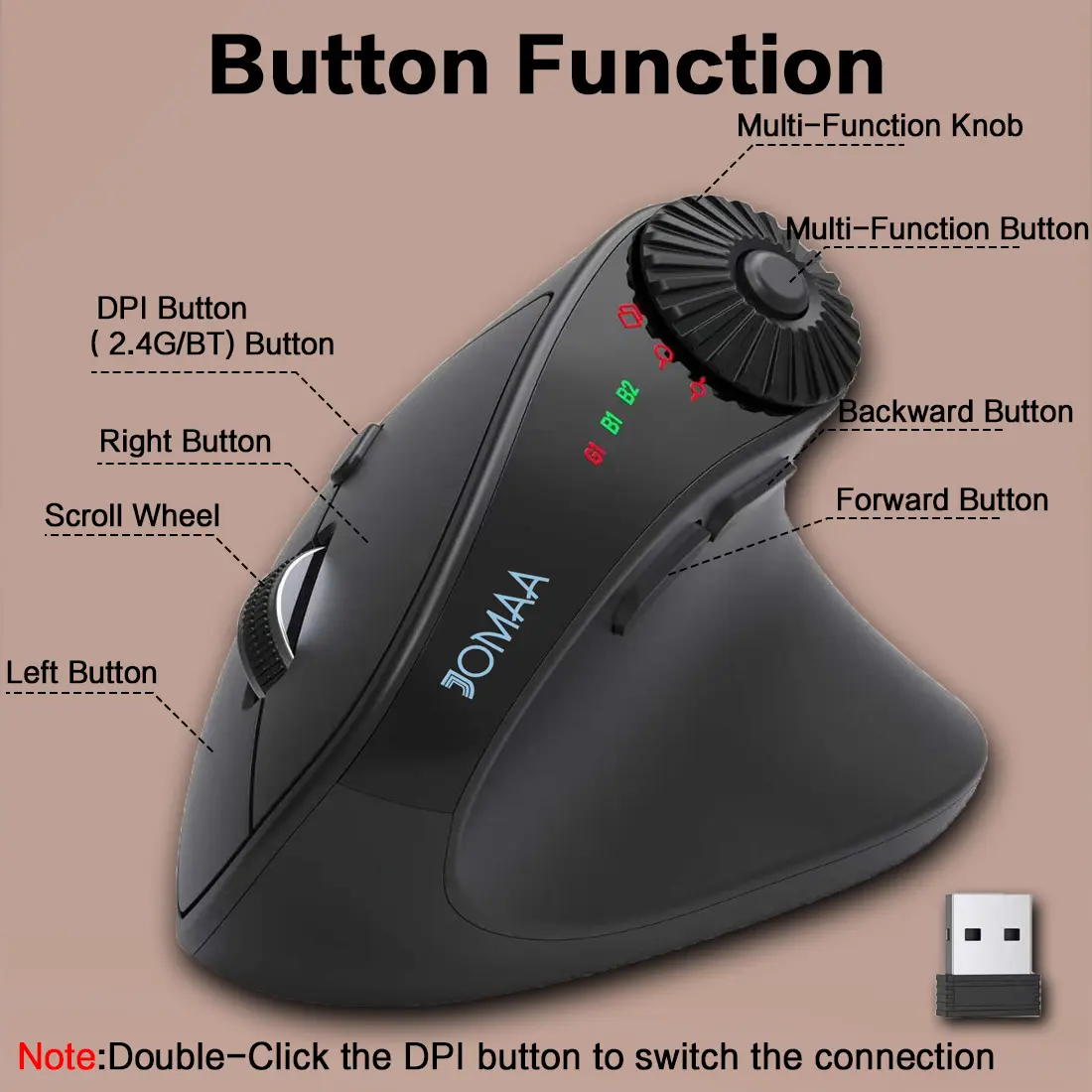 Vertical Ergonomic Mouse 2.4G Wireless Bluetooth Dual Mode Mouse Business Office
