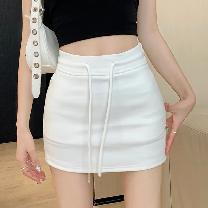 Women's Knit Solid Short Drawstring Waist Pencil Skirt - Women's Bottoms with Comfortable Fabric, Polyester, Sexy