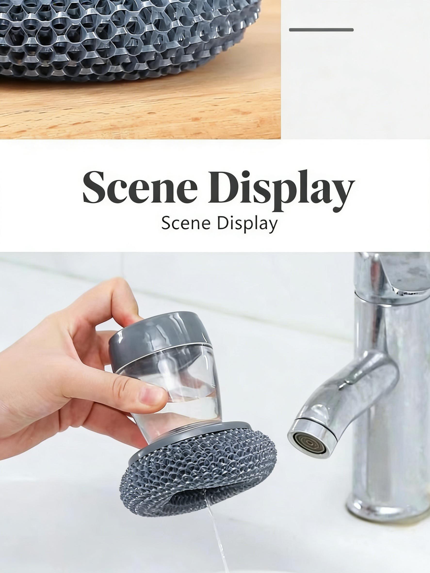 Automatic Liquid Filling Comfort Handle Soap Dispense Palm Brush for Kitchen Sink Pot Bowl Cleaning