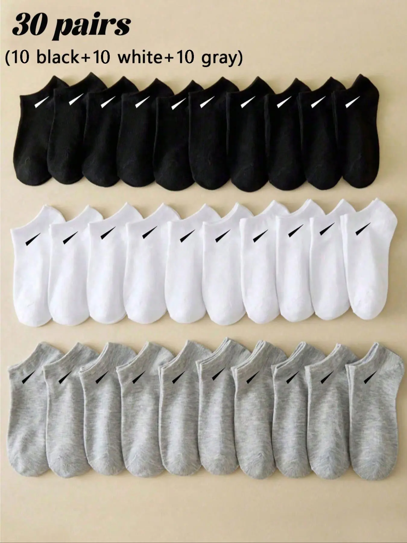 9/15/30 Pairs Women/men Geometric Pattern Solid Color Athletic Boat Socks Ankle Socks Sock Packs, Casual Simple Comfort Soft Fitted, Suitable for Daily Outdoors Home Sports College Style