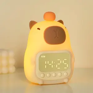2-in-1 Night Light & Alarm Clock, Cute Capybara-shaped LED Alarm Clock for Bedroom Bedside, Digital Display Alarm Clock & Kids Sleep Trainer, Adorable Tap-Activated Wake-Up Night Light, Suitable for Bedroom, Study and Living Room, The Perfect Gift of Choi