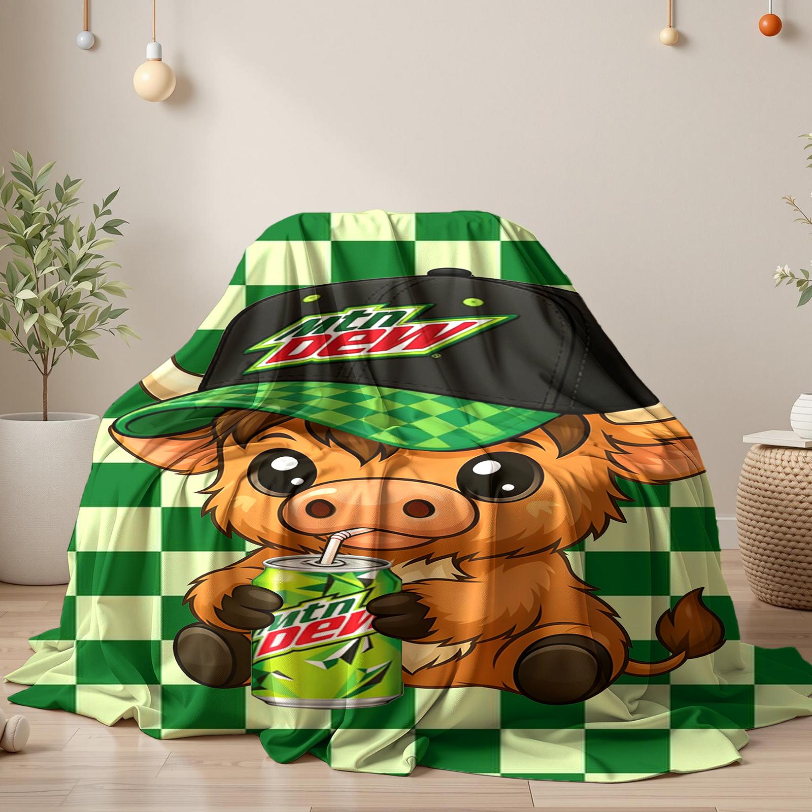 Cute Highland Cow Pattern Mtn Dew Baja Blast Blanket,Mountain Dew Sitting Highland Cow Blanket Soft Warm Throw Blanket, Warm Nap Blanket for Home Office Travel Camping