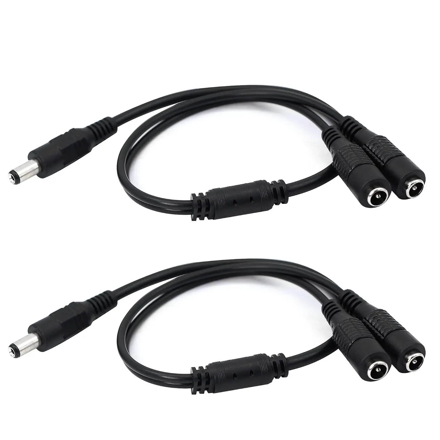 2PCS Pure Copper DC Y Power Splitter Adapter - 1 Male to 2 Female, 5.5x2.1mm Splitting Cable, Easy Plug-In for CCTV Cameras, DVRs