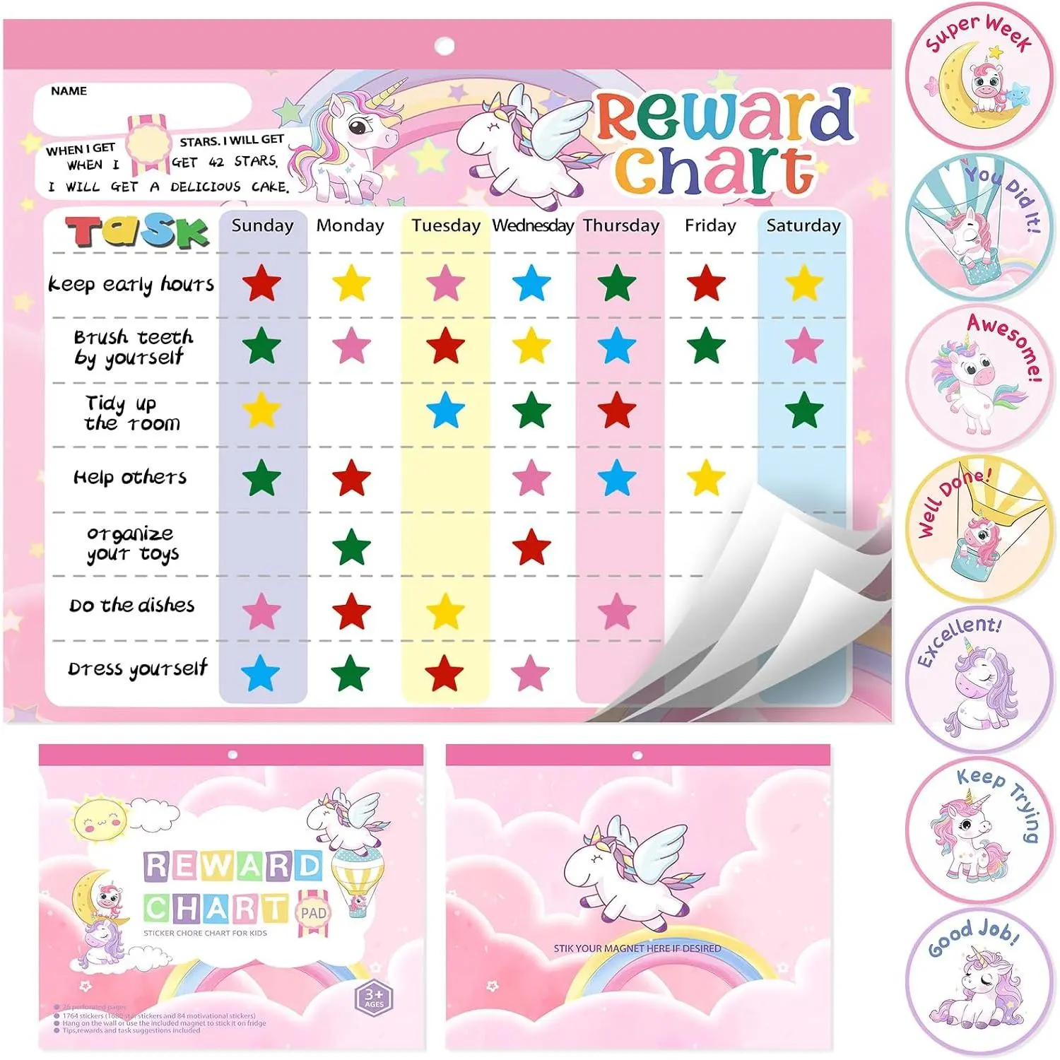 Chart for  at , Behavior Chart Pad with 26 Chore Charts, 1680  Stickers, 84 Motivational Stickers to Develop Responsibility &  Habits (Unicorn)