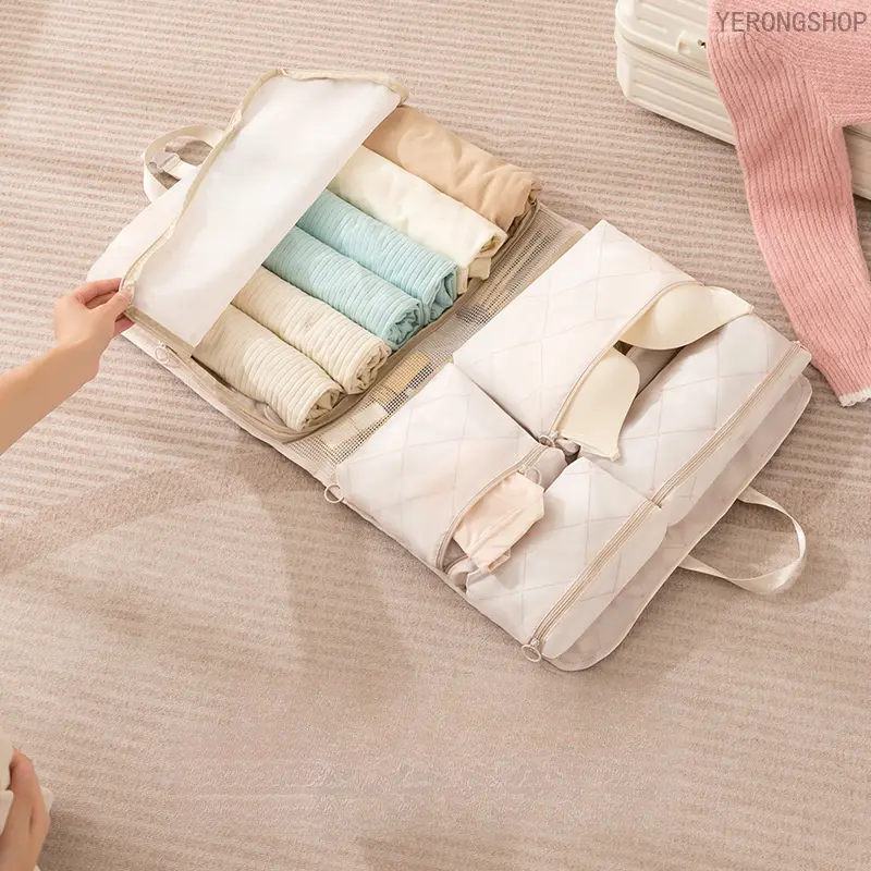 Hanging Cloth Travel Organizer, Foldable & Large Compression Bag with 7 Separated Zones and Built-in Hanging Hook for Clothes, 7 Divided Compartments, 7 Separated Independent Zones