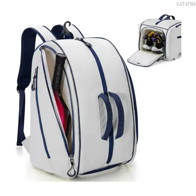 Unisex Lightweight Pickleball Backpack, Large-Capacity Waterproof Sports Bag with Shoe Pocket, Fence Hook, Adjustable Strap for Outdoor Training