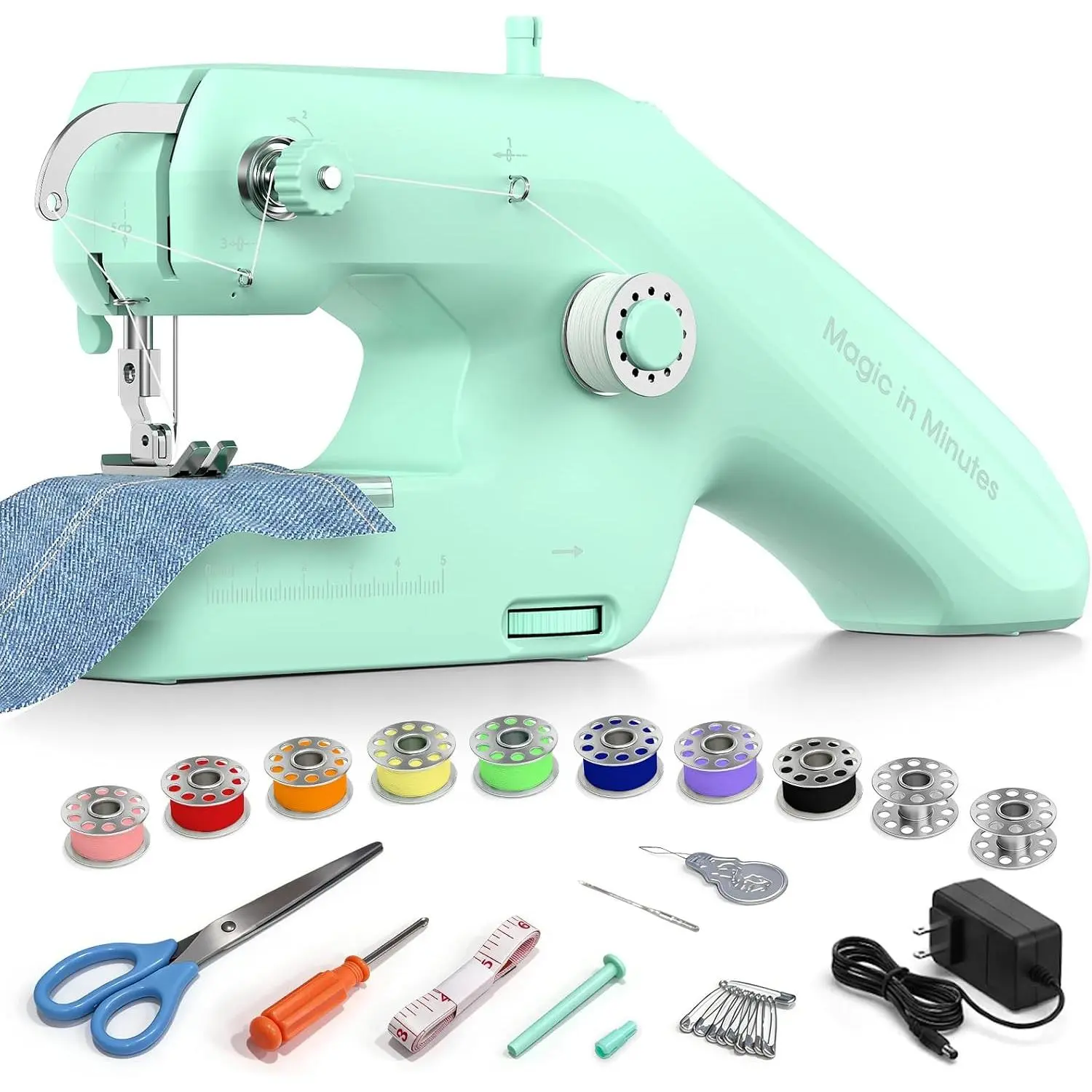 Handheld Sewing Machine, Double Thread Lockstitch, Portable Mini Sewing Machine,  Operated Compact Hand Held Sewing Machine for Adults Beginners Clothes Mending Denim Repair