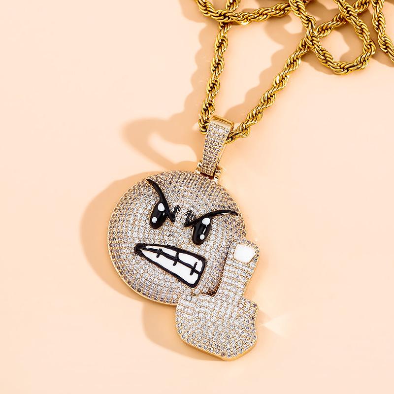 Alloy Necklace With Angry Middle Finger Pendant, Street Style Hip-Hop With Rhinestones