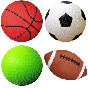 Pack of 4 Toy Sports Balls with 1 Pump: 5-Inch Basketball, 5-Inch Soccer Ball, 5-Inch Playground Ball, 6.5-Inch Football