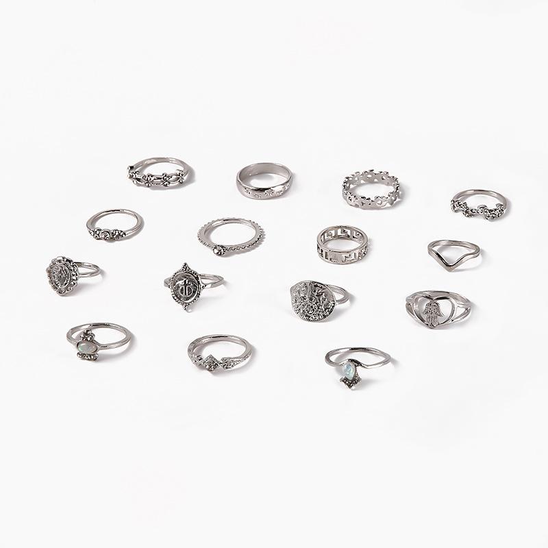 15 Pcs Vintage Gold Coin Opal Stackable Ring Set, Boho Gold Stacking Rings, Hypoallergenic Y2K Jewelry for Women