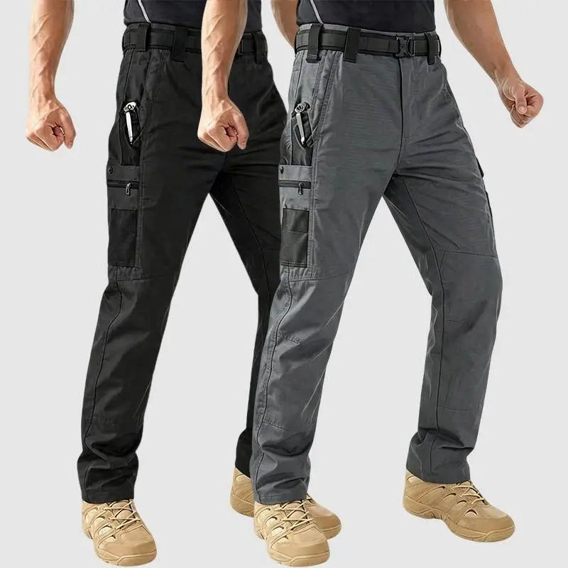 Mens 2-Pack Tactical Cargo Work Pants — Ripstop, Water-Resistant, 9 Pockets, Breathable Hiking & Construction Pants
