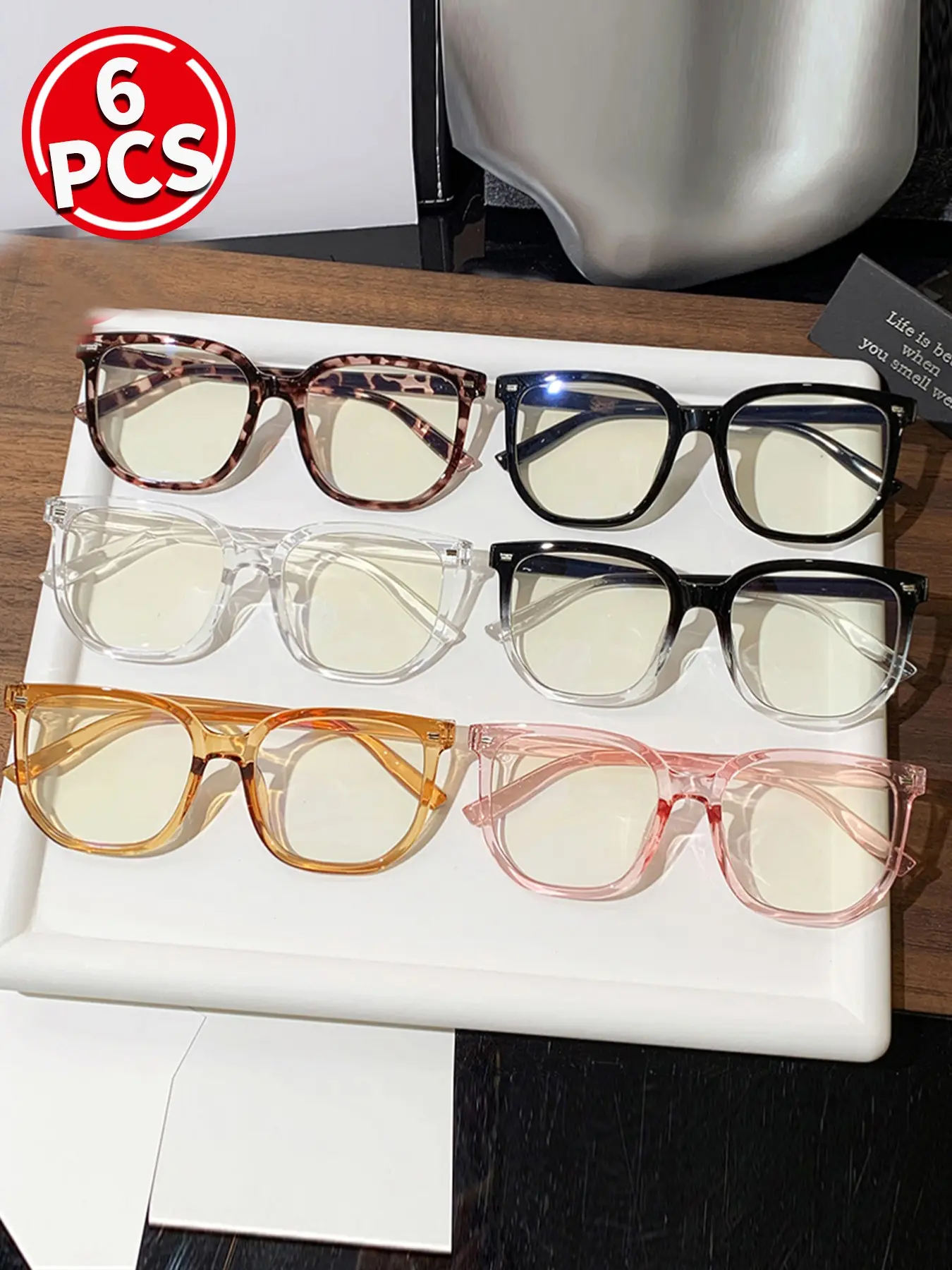 6 Pairs Square Clear Glasses Set, Jelly Transparent Frame, Unisex Daily Eye Protection, Office, Online Class, Fashion Accessory, Photo Styling
