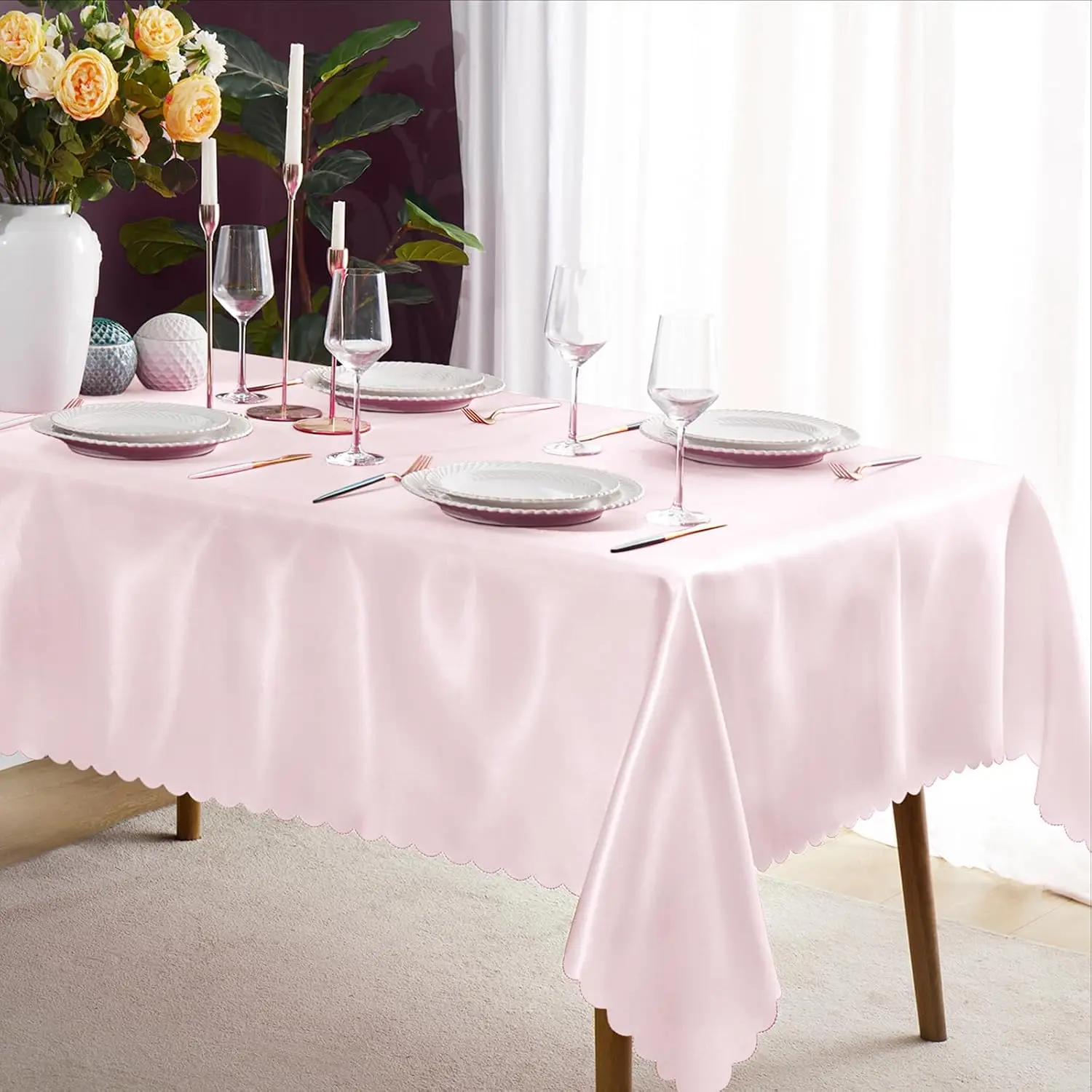 1 Pack  Satin Tablecloth 58" x 102" Rectangle Bright Silky Smooth Satin Table Cover for Wedding Party Banquet Decoration