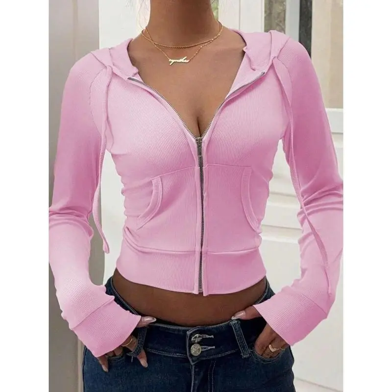 WomenColorZipUpHoodedJacket Womenswear Coats