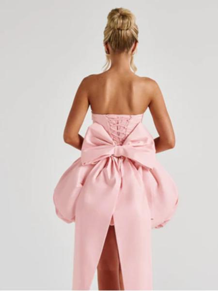 Sexy Waist-Cinching Tie Back Evening Gown, Strapless Design with Delicate Beading Details, Perfect for Parties & Carpet Events, Womenswear