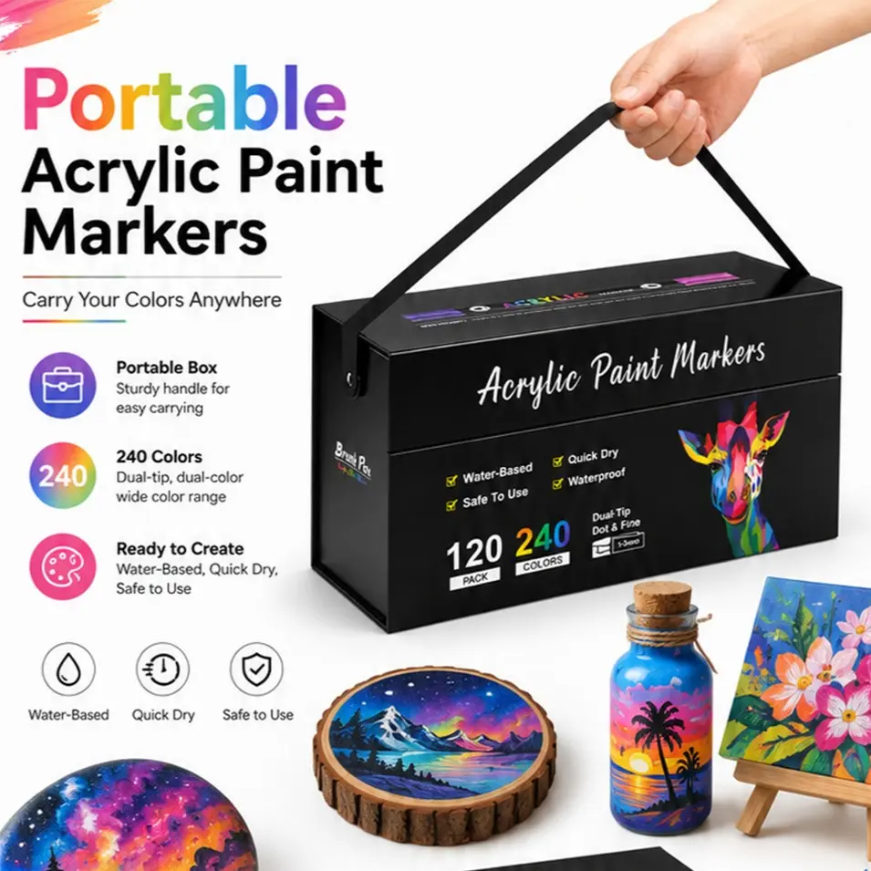 240 Color Dual-Head Acrylic Markers Set, Soft Tip Waterproof Fast-Drying, Ideal for Art, DIY, Kids Drawing, Creative Gift for Birthday/festive Occasions