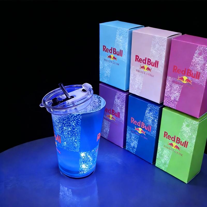 Creative Bar Party Luminous Red Bull 14oz LED Cup Customizable Color Option Free Straw Lid Included Premium Cup with Exclusive Perks WB Blue
