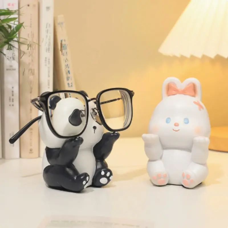 Cute Panda Rabbit Resin Eyeglass Holder, Stable Hand Design, Non-Slip Base, Desk Decor, Perfect Gift for Students and Glasses Wearers, Eyeglasses Holder