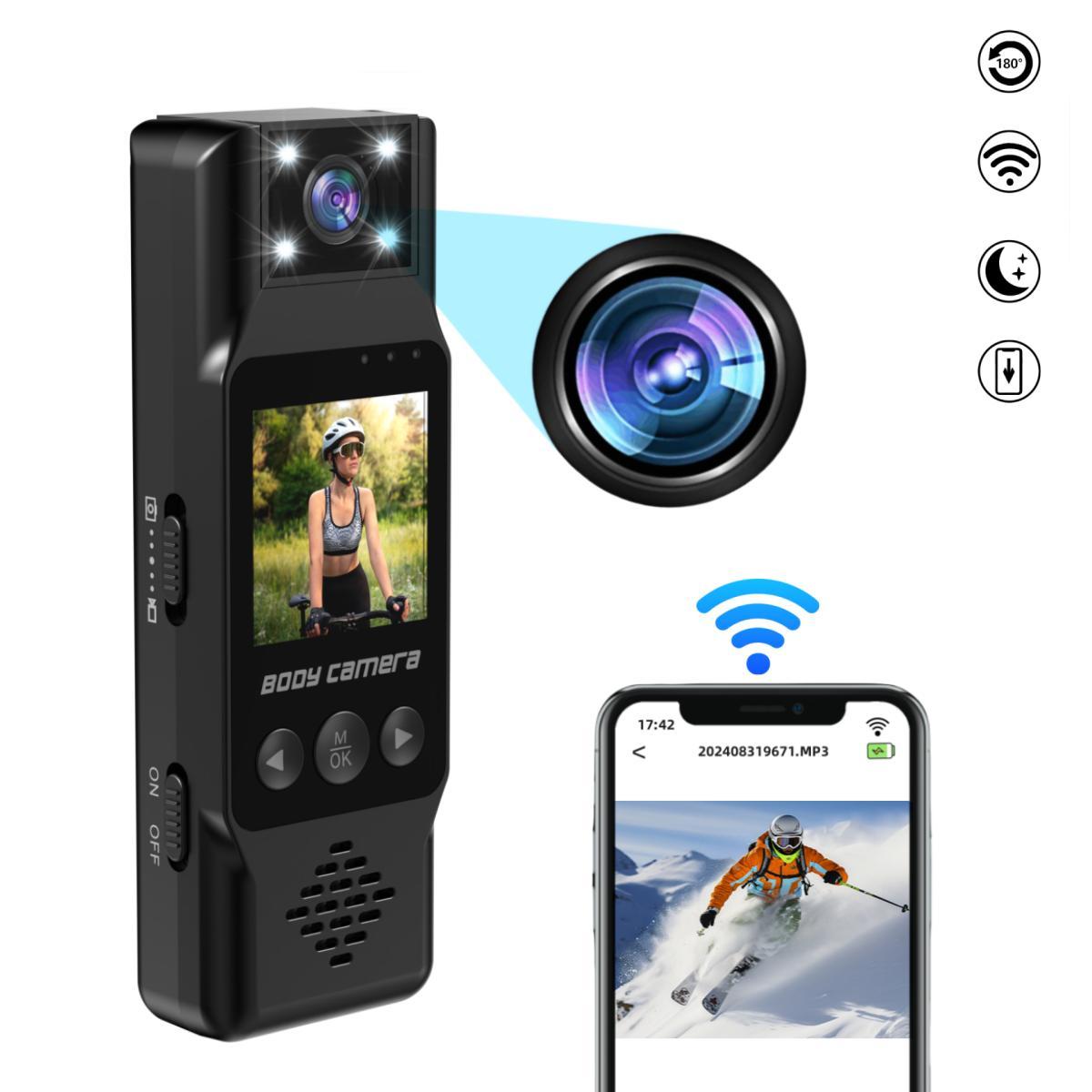 1080P Portable Sports Camera, Wearable Action Camera with 1.3'' LCD Display & 180 Degree Rotation Lens, Wireless WiFi Hotspot Body Cam for Outdoor Sport, Video Recording Camera