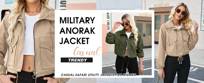 Imily Bela Womens Cropped Jacket Zip Up Lightweight Oversized Utility Anorak Coat with Pockets Imily Bela Womens Cropped Jacket Zip Up Lightweight Oversized Utility Anorak Coat with Pockets