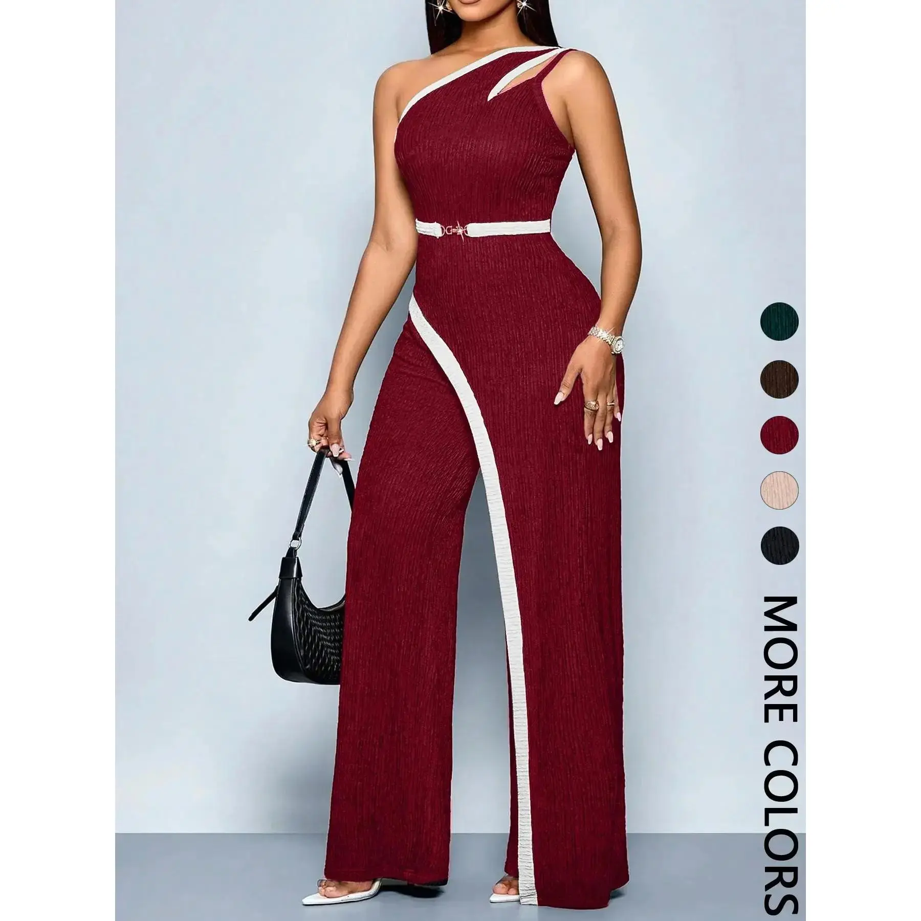 Women's Asymmetrical Jumpsuit, One Shoulder Cut Out Wide Leg Pants, Chic, Stylish and Comfortable, Perfect for Casual Wear.