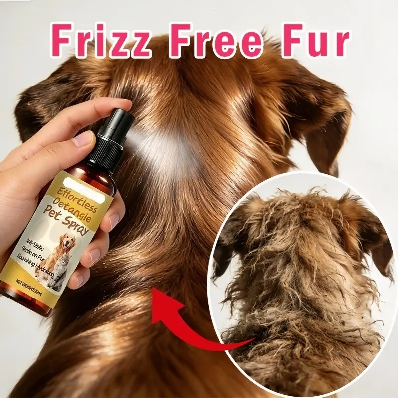 Pet Hair Detangling and Shining Spray | Quickly relieves stubborn tangles! No-rinse formula reduces grooming time—simply spray, comb, and you're ready. Gentle and safe for cats and dogs. 1 pc pet spray + 2 pc cleaning sticks