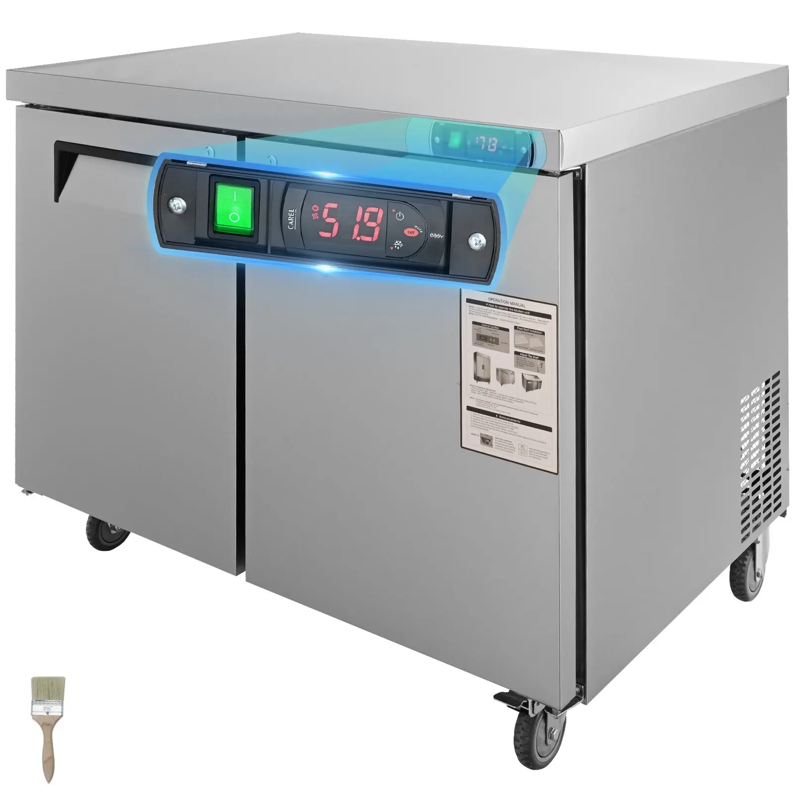 VEVOR 48" Worktop Commercial Refrigerator, 12.85 Cu. Ft Thick Stainless Steel Food Prep Station, 2-Door Lockable Undercounter Unit for Restaurants, Diner Use