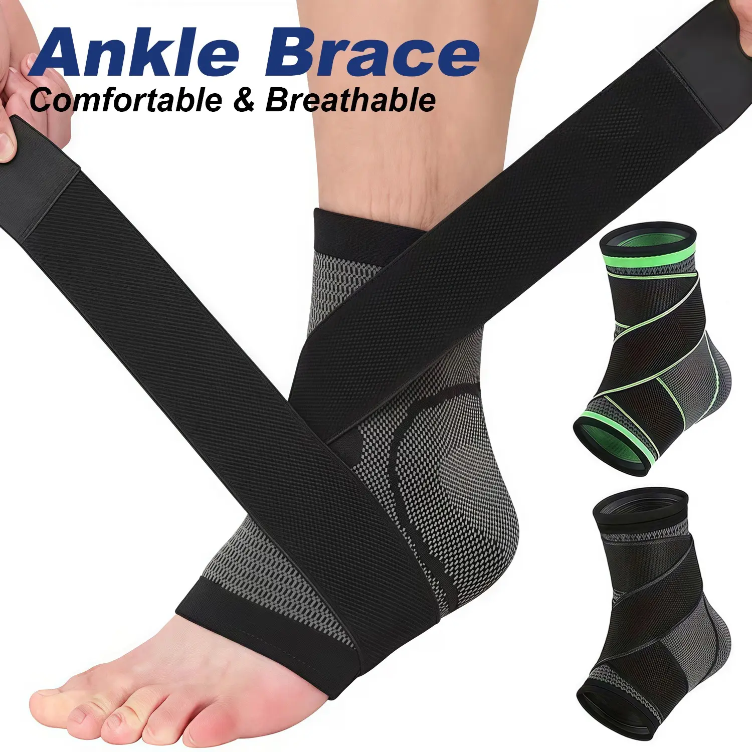 2 Pack Foot & Ankle Brace Socks with Adjustable Support Strap – Compression Sleeves, Ankle Protective Compression, for Sprained Ankle, Plantar Fasciitis, Tendonitis, Stabilizing Foot & Ankle Support for Women & Men