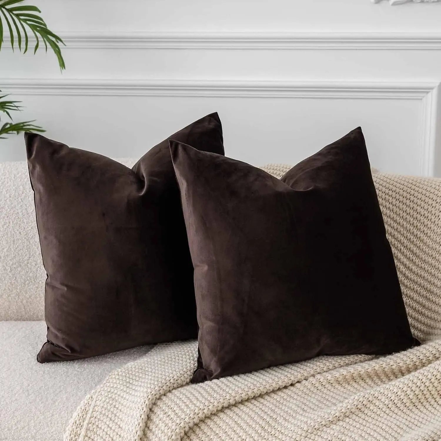 Coffee 20x20 Throw Pillow Covers Set of 2 Decorative Velvet Cushion Covers Soft Pillow Cases with Invisible Zipper for Modern Couch Sofa Bed Living Room Bedroom Home Decor