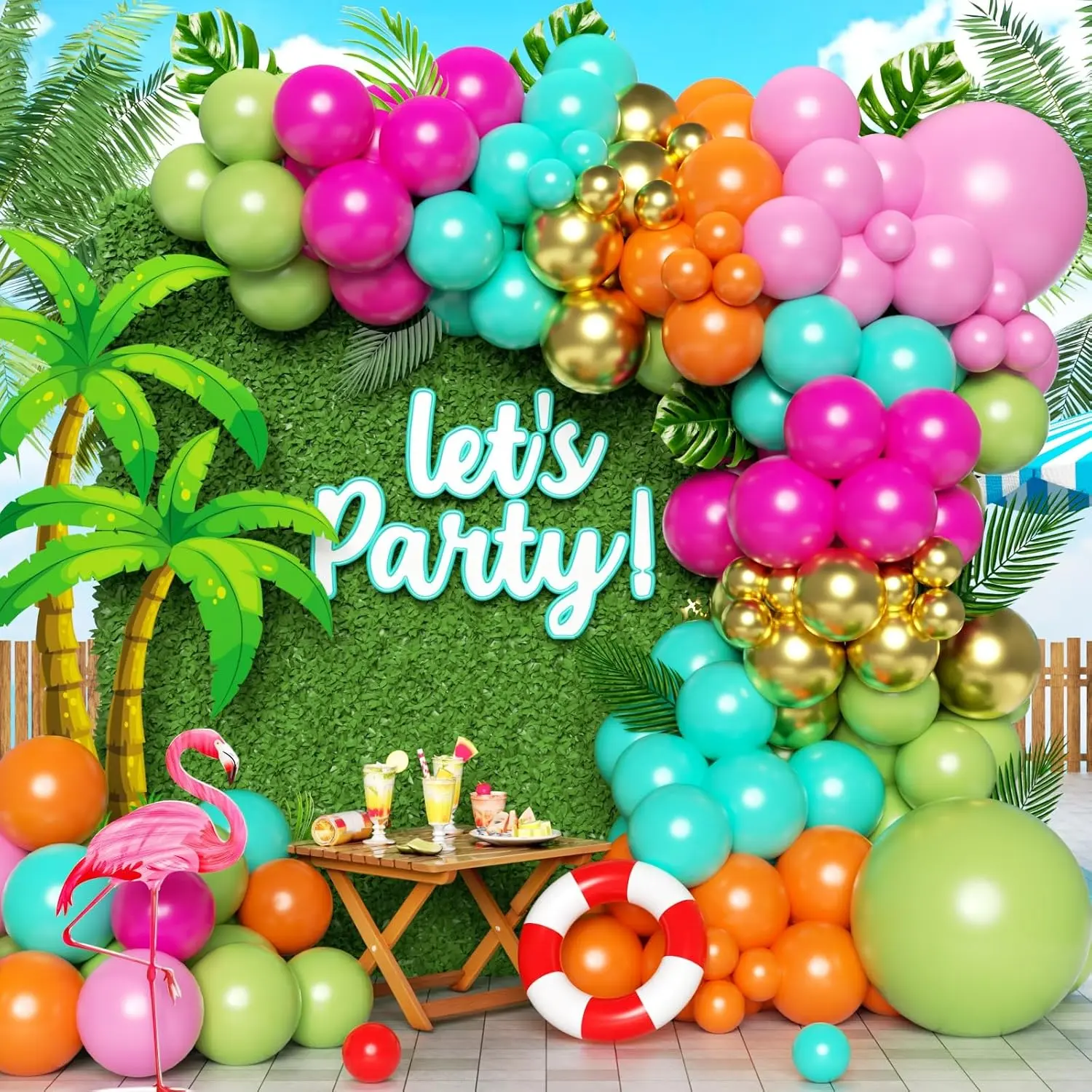 Tropical Luau Balloons Arch Kit 162 count, Olive Green Hot  Orange  Summer Hawaiian Balloons Garland Kit for Aloha Birthday  Shower Summer Beach Pool Party Decorations