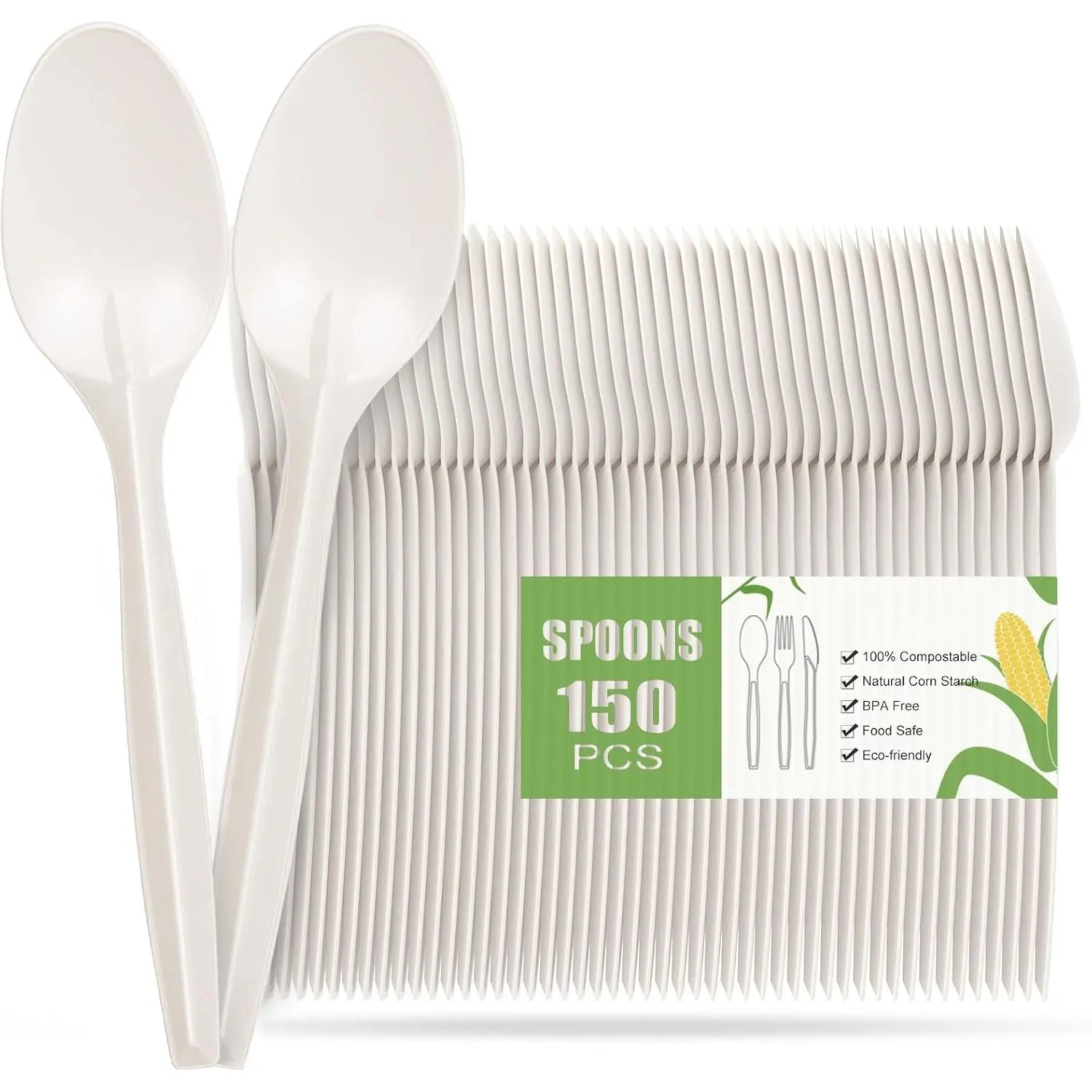 Compostable Spoons 50 Pack 6.7 Inch Disposable Spoons Heavy-duty