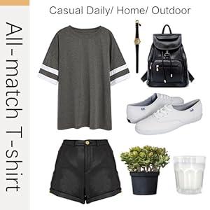 Womens Oversized Tees Loose T Shirts Half Sleeve Crew Neck Color Block Cotton Tunic Tops