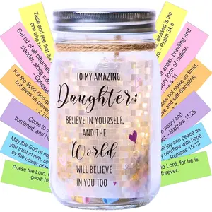 Verse Jar for Daughter -  LED Light, 92 Scripture Scrolls, Christian Read Me When  for Girls & Teens