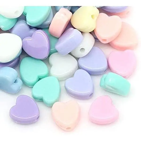 Pastel Heart Beading Beads for Crafting, 200 Opaque Multicolor Mix Beads, 8mm/3/8in Diameter with 1.5mm Hole (Heart Shape for DIY Beading & Jewelry Making), Opaque Finish