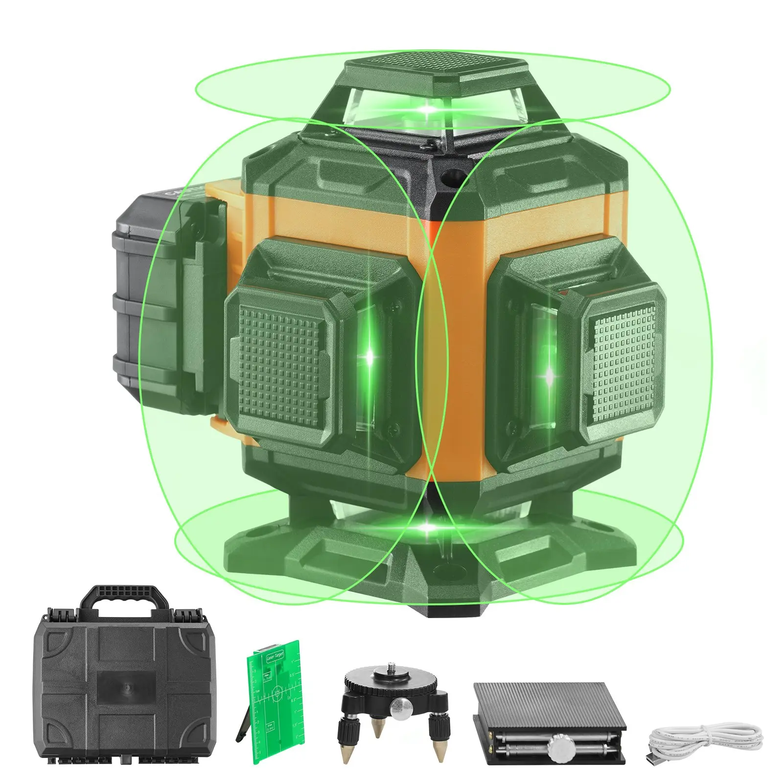 VEVOR Laser Level, 100ft, Self Leveling Manual Green 4x 360 Cross 16 Line Laser, IP54 Waterproof Manual Self-leveling Mode 5h Continuous Working Time Line Laser, Battery Include