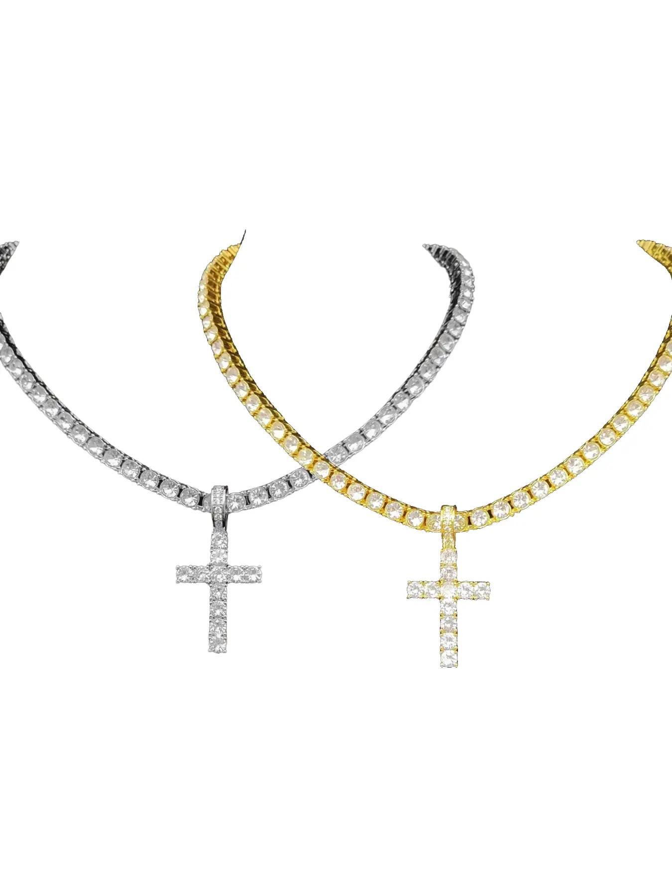 Unisex Easter Rhinestone Cross Pendant Necklace, Hip Hop Necklace, Fashion Elegant All-match Stainless Steel Jewelry Accessories, Bling Stylish Accessory, Exquisite Chain Jewelry