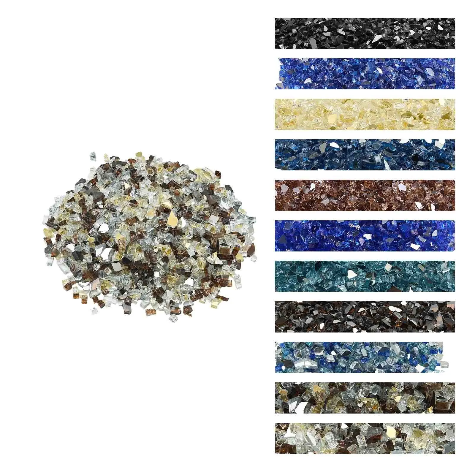 10 Lb Fire Glass 1/2-Inch Fireplace Glass Rocks For Fire Pit Copper Gold Clear, High Temperature Safe Glass Beads, Recycled Heat Resistant Glass Stones For Gas Or Wood Burning Fireplaces And Heaters, Landscaping Accent