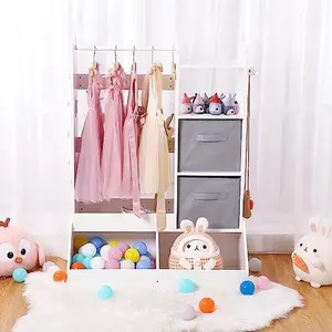 GARVEEDress-Up Storage Armoire with Light, Mirror, Open Hanging Clothing Rack, and Storage Bin in White and Pink Options for Organized and Stylish Storage