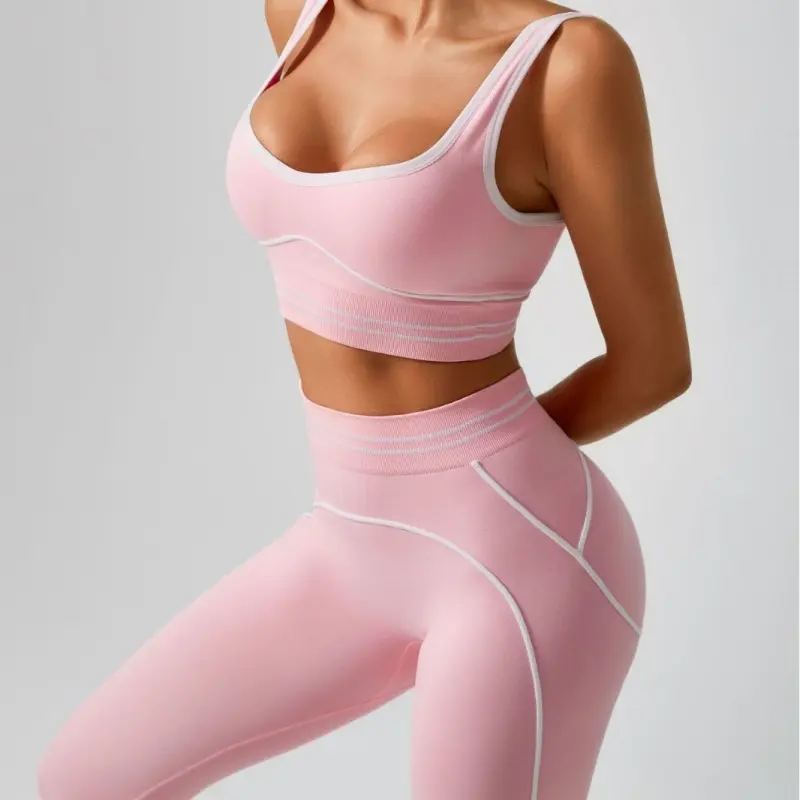 Women's 2-Piece Hot Pink Nylon Seamless Sportswear Set - Elastane-Infused Bra & Shorts, Womens Fitness Yoga Wear, Multi-Sized Normal Type Casual Activewear, Gym Ootd