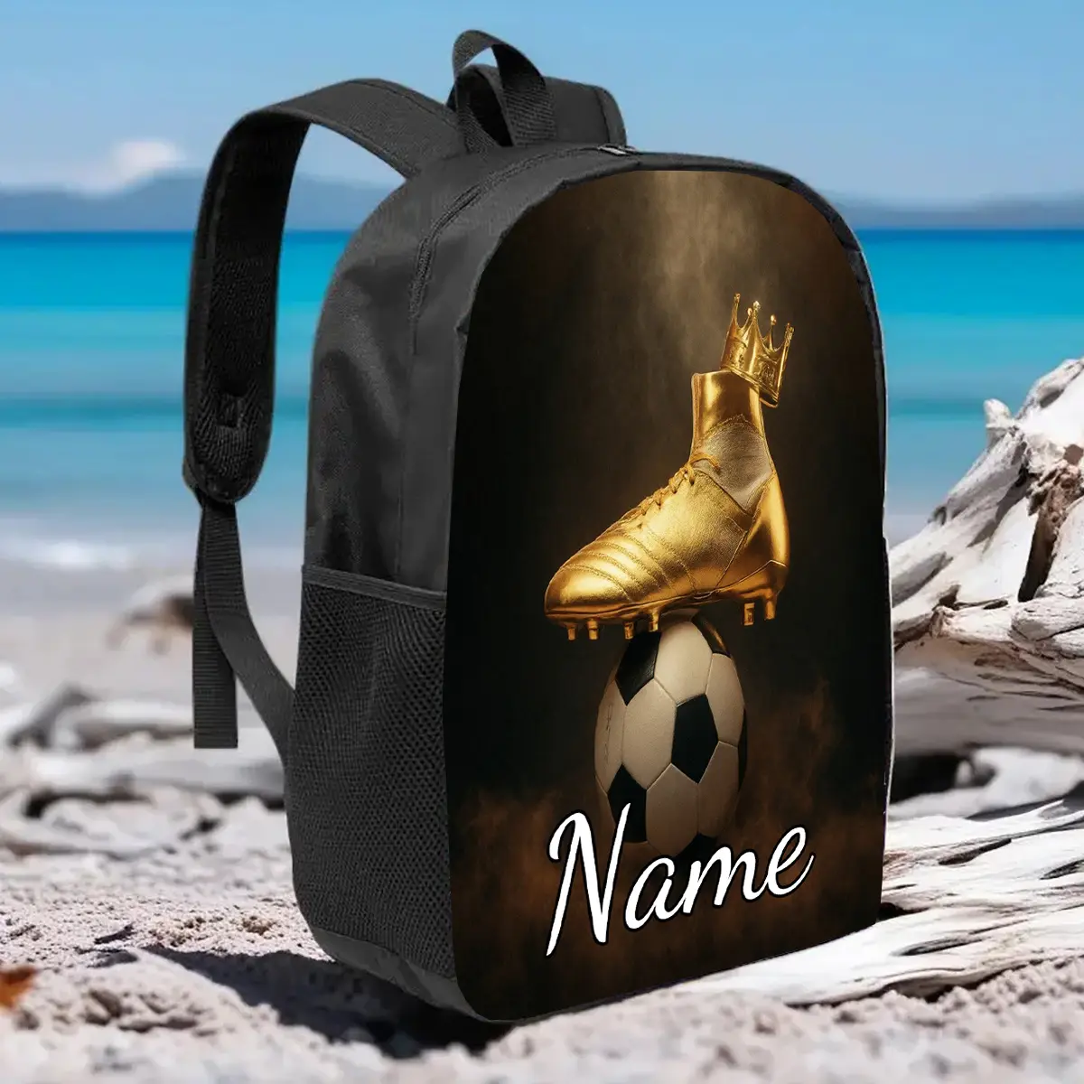 Customizable Text Soccer Backpack - 1pc 17-Inch Large Capacity Unisex Backpack with Water Bottle Holder, Lightweight Durable Personalized Name Bag for School, Commuting