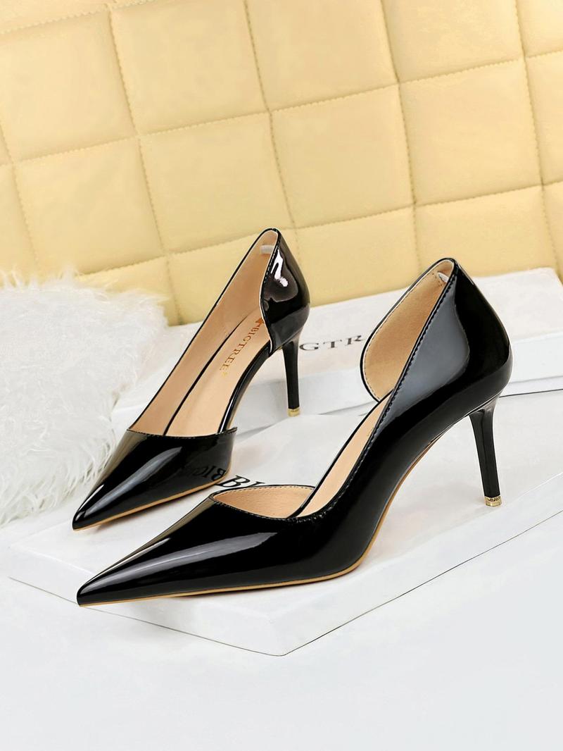 Women's Fashionable Solid Color Pointed Toe Stiletto Heels, Elegant Patent Leather High Heel Shoes for Party, Daily Clothing Decor for Women & Girls, Dress Formal Shoes