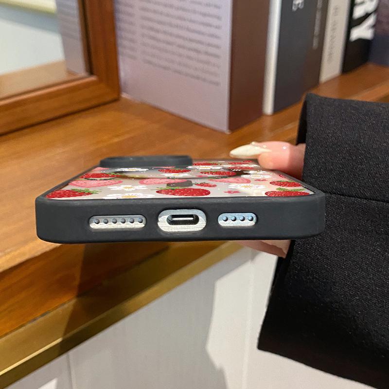 Strawberry Daisy Pattern Magnetic Phone Case Supports Wireless Charging for iPhone 17 15 16 14 Pro Max 13 12 11 XR XS Air Plus E Shockproof Non Slip Protection Silicone Transparent Acrylic Cover Cellphone Protective Smartphone Casing