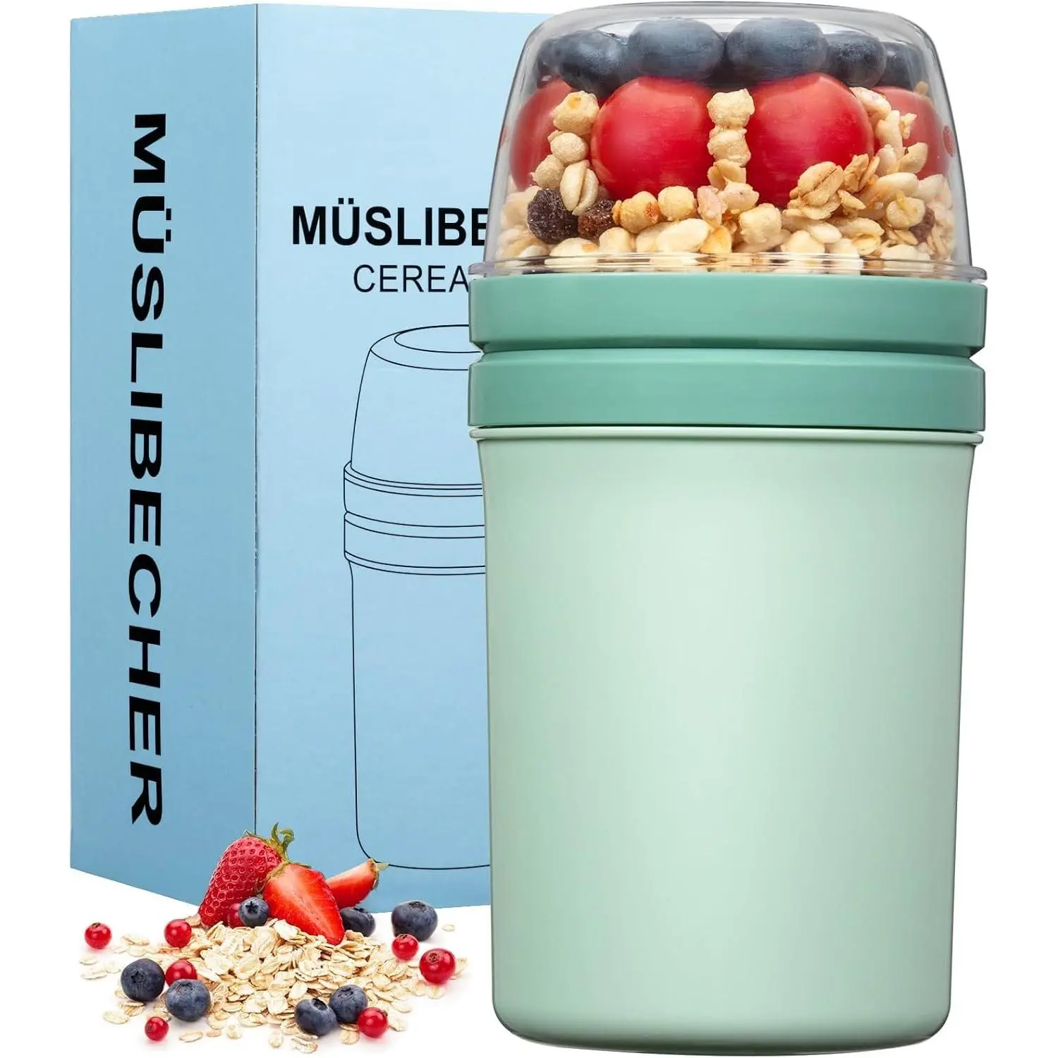 Snack Cup Box Container with Lid,Yogurt Parfait Snackle Cups and Spoons,600ml+270ml Breakfast  The Go,Portable Overnight Oats Cereal To Go, Travel Cereal Bowl and Milk Container