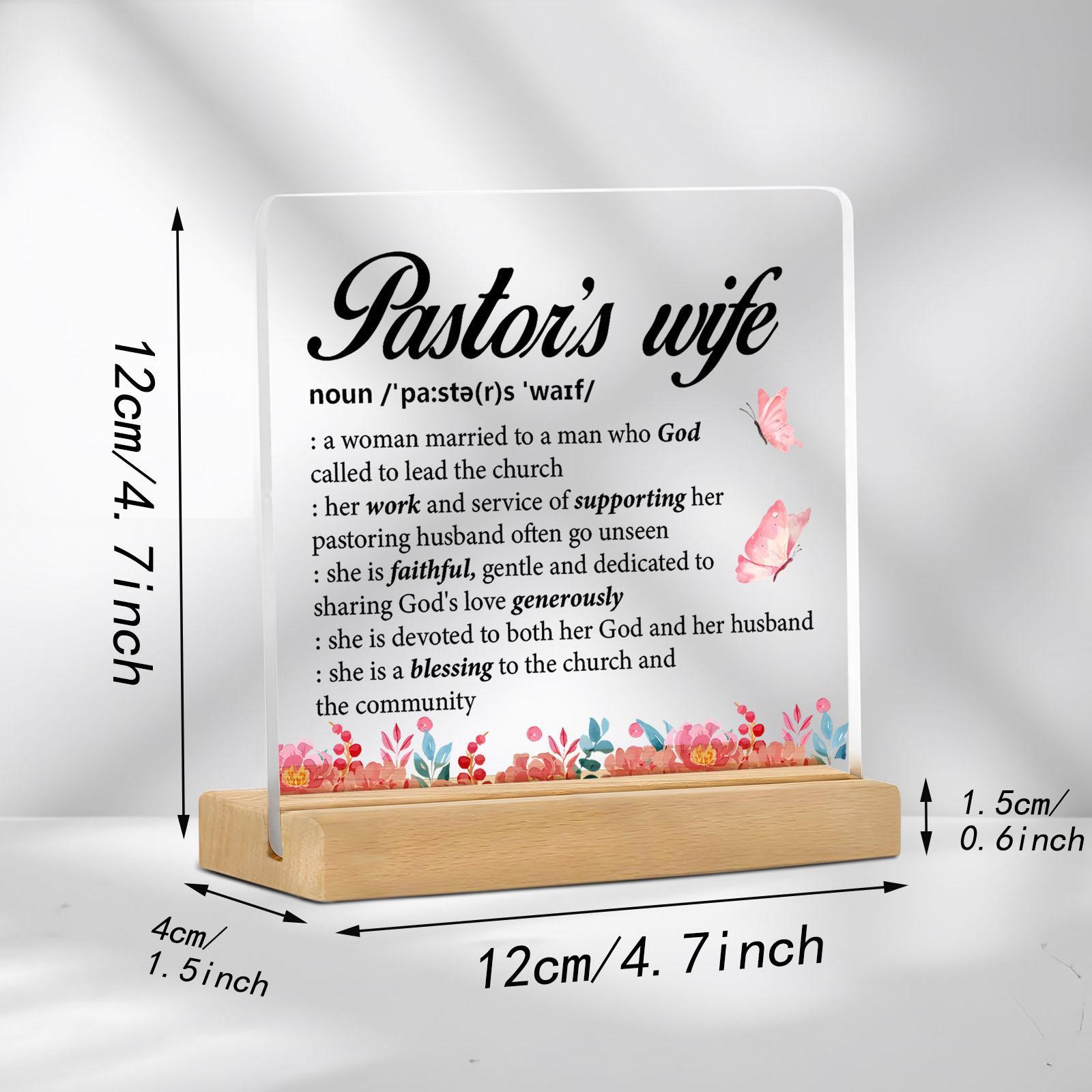 Pastor's Wife Definition Acrylic Desktop Sign, Flower Pattern Thank You Gift for Pastor's Wife, Home Decor for Living Room Bedroom Office, Acrylic Desktop Decoration