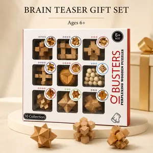 Wooden Brain Teaser Puzzle Set, Iq Challenge Kongming Lock Lu Ban Lock, 3D Logic Game, High Difficulty, Stress Relief, Gift Idea